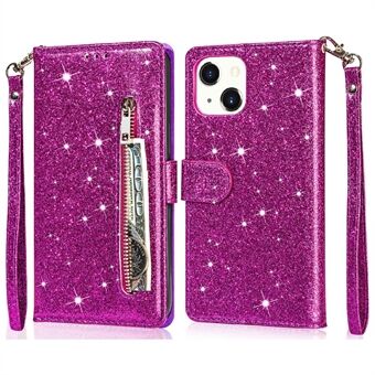 Glitter Sequins All-Round Protection Magnetic Clasp Zipper Pocket Wallet Flip Leather Phone Cover with Stand for iPhone 13 Mini 5.4 inch