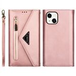 Full Protection Leather Zipper Wallet Design Skin Feeling Phone Case with Stand and Strap for iPhone 13 mini 5.4 inch