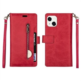 Multi-function Zipper Pocket Leather Wallet Stand Phone Cover Case for iPhone 13 mini 5.4 inch