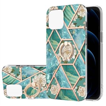 Marble Pattern IMD Series Shockproof Flexible Slim TPU Cover Case with Swivel Ring Kickstand for iPhone 13 mini 5.4 inch