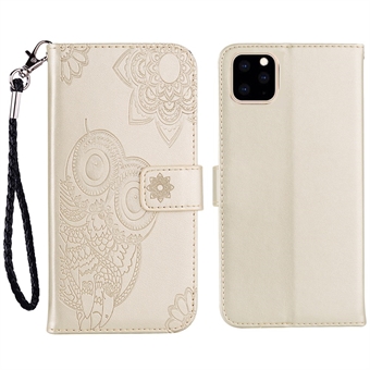 Imprinted Owl Flower Pattern Full Protection Leather Phone Stand Case Cover for iPhone 13 mini 5.4 inch