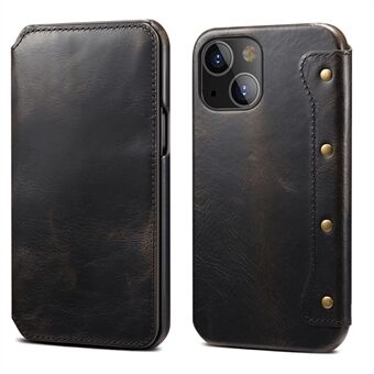 Genuine Leather Phone Case Protective Cover with Wallet for iPhone 13 mini 5.4 inch