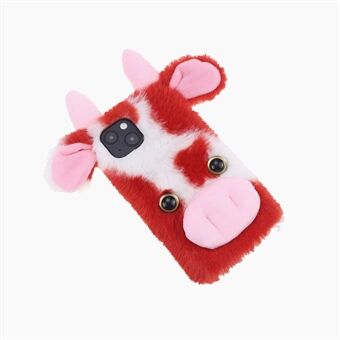 Cute 3D Cartoon Dairy Cattle Fluffy Hairy Cover Soft Furry TPU Protective Shell with Bling Rhinestone for iPhone 13 mini 5.4 inch