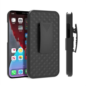 Anti-Drop Light Stylish Woven Texture Swivel Belt Clip Kickstand PC + TPU Hybrid Case for iPhone 13 mini 5.4 inch - Black