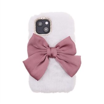 Bowknot Cute Fuzzy Furry Warm Plush Rhinestone Decor Soft TPU Back Case for iPhone 13 mini 5.4 inch