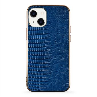 Electroplated Frame Lizard Texture Genuine Leather + TPU Phone Back Case Protector for iPhone 13 mini 5.4 inch