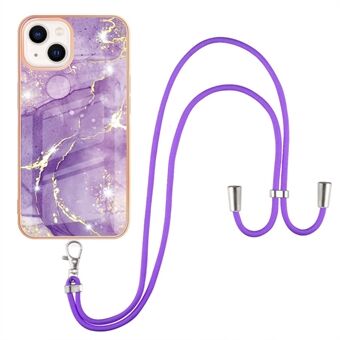 Collision-proof IML IMD Marble Pattern Electroplating Frame TPU Phone Cover Case with Lanyard for iPhone 13 mini 5.4 inch