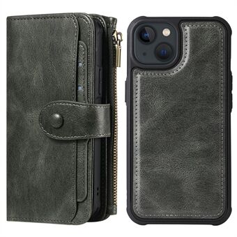 Vintage Style Multifunctional Vertical Flip Zipper Pocket Leather Cover Detachable Leather Coated TPU Phone Case for iPhone 13 mini 5.4 inch