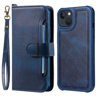Detachable 2-in-1 Shockproof Scratch-Resistant Button Closure Handy Strap Multiple Card Slots Wallet Stand PU Leather Phone Case for iPhone 13 mini 5.4 inch