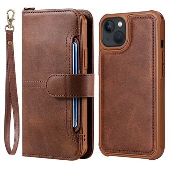 Detachable 2-in-1 Shockproof Scratch-Resistant Button Closure Handy Strap Multiple Card Slots Wallet Stand PU Leather Phone Case for iPhone 13 mini 5.4 inch