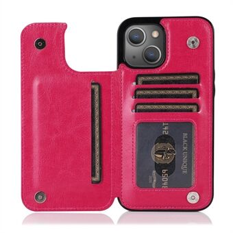 Scratch-resistant Phone Cover PU Leather Coated TPU Phone Case Double Magnetic Buttons Crazy Horse Texture with Kickstand Card Holder for iPhone 13 mini 5.4 inch