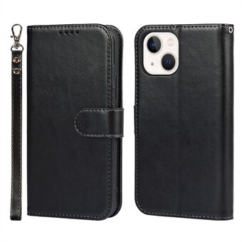 R61 Texture Felled Seam Phone Case Well-Protected Anti-Fall PU Leather Stand Wallet Cover Shell for iPhone 13 mini 5.4 inch