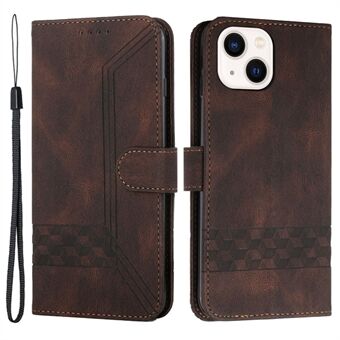 YX0010 Imprinting Rhombus Lines PU Leather Cover + Inner TPU Phone Case with Wallet Stand for iPhone 13 mini 5.4 inch