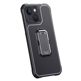 Hidden Folding Kickstand Design Carbon Fiber Texture TPU Mobile Phone Protective Cover Case for iPhone 13 mini 5.4 inch