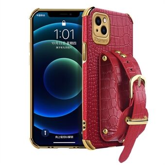 For iPhone 13 mini 5.4 inch Wristband Phone Cover Anti-scratch Crocodile Texture Electroplating Precise Cutout PU Leather + TPU Cell Phone Case