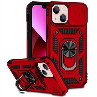 For iPhone 13 mini 5.4 inch Mobile Phone Cover Slide Camera Protection Ring Kickstand Hybrid PC + TPU Phone Case