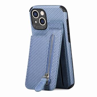 Anti-fall Phone Case For iPhone 13 mini 5.4 inch, Woven Texture Kickstand Zipper Pocket Leather Coated TPU Anti-scratch Phone Cover