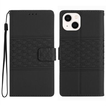 For iPhone 13 mini 5.4 inch Retro Imprinted Pattern Cell Phone Case Stand Anti-drop Skin Touch Feeling Flip Leather Wallet Cover with Strap