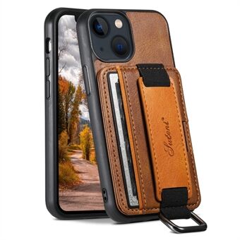 SUTENI H13 For iPhone 13 mini 5.4 inch Leather Coated PC+TPU Shell, Kickstand Case Card Holder Phone Cover with Hand Strap
