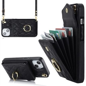 For iPhone 13 mini 5.4 inch RFID Blocking Phone Case Multiple Card Slots Ring Kickstand PU Leather+TPU Anti-drop Cover