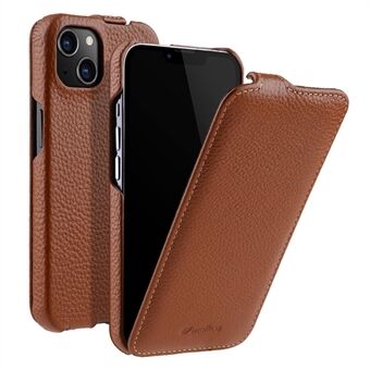 MELKCO For iPhone 13 mini Genuine Cow Leather+PC Phone Case Vertical Flip Litchi Texture Protective Cover