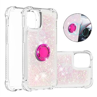 Moving Shiny Quicksand Floating Waterfall TPU Protection Diamond Ring Holder Cute Cover for iPhone 13 Pro Max 6.7 inch