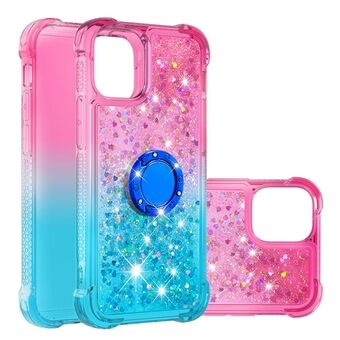Glitter Liquid Gradient Quicksand Series Bling Sparkle Soft TPU Protective Cover with Ring Kickstand for iPhone 13 Pro Max 6.7 inch