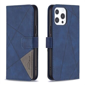 BINFEN COLOR BF05 Wallet Design Drop-Proof Leather Stand Cover Case with Geometric Imprinting for iPhone 13 Pro Max 6.7 inch