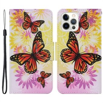 Pattern-Printing Card Slots Strap Leather Cell Case with Wallet and Stand for iPhone 13 Pro Max 6.7 inch