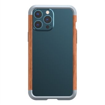 R-JUST Ultra Thin Hard Metal Aluminum Alloy Wooden Protect Bumper Frame Case for iPhone 13 Pro Max 6.7 inch