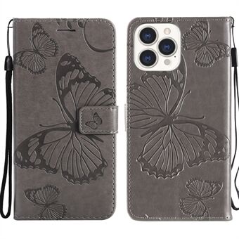Full Protection Imprint Butterfly Leather Cell Phone Stand Case with Strap for iPhone 13 Pro Max 6.7 inch