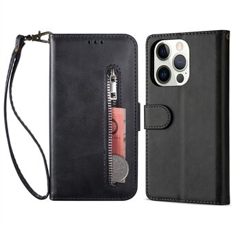 For iPhone 13 Pro Max 6.7 inch Zipper Pocket Leather Case Shell with Wallet Stand for iPhone 13 Pro 6.1 inch