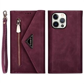 Skin Feeling Stylish Leather Zipper Wallet Stand Phone Case with Two Straps for iPhone 13 Pro Max 6.7 inch