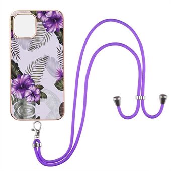 Marble Pattern Series IMD IML Electroplating Slim Stylish TPU Phone Case with Lanyard for iPhone 13 Pro Max 6.7 inch