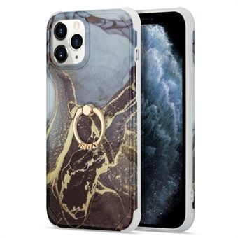 For iPhone 13 Pro Max 6.7 inch Marble Pattern IMD Design Phone Case Shockproof Phone Shell with Ring Holder Kickstand