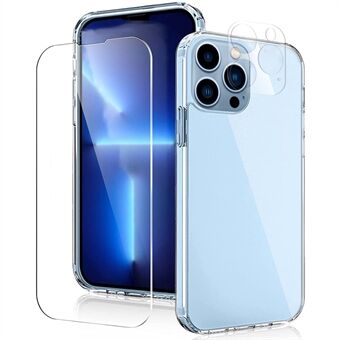 Transparent TPU Phone Case with Tempered Glass Screen Protector and Camera Lens Protector for iPhone 13 Pro Max 6.7 inch