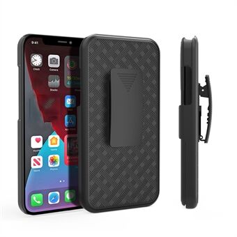 Woven Texture Swivel Belt Clip Kickstand Design Anti-Scratch Shockproof PC + TPU Hybrid Case for iPhone 13 Pro Max 6.7 inch - Black