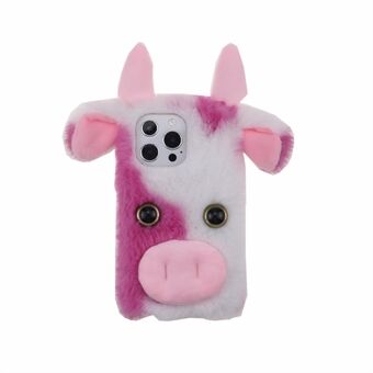 Cute 3D Funny Cartoon Milk Cow Handmade Fluffy Furry Plush Soft Flexible TPU Case for iPhone 13 Pro Max 6.7 inch