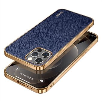 SULADA Electroplating Frame Well-Protected Litchi Texture PU Leather Coated Hybrid Phone Case for iPhone 13 Pro Max 6.7 inch
