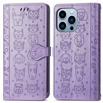 Cat Dog Pattern Imprint Full Protection Stylish Dual-Sided Magnetic Clasp PU Leather Wallet Stand Phone Cover for iPhone 13 Pro Max 6.7 inch