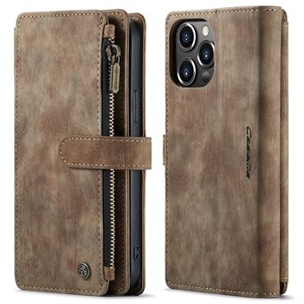 CASEME C30 Series Scratch Resistant Supporting Stand Design Zipper Pocket Shockproof PU Leather TPU Wallet Cover Flip Case Phone Cover for iPhone 13 Pro Max 6.7 inch