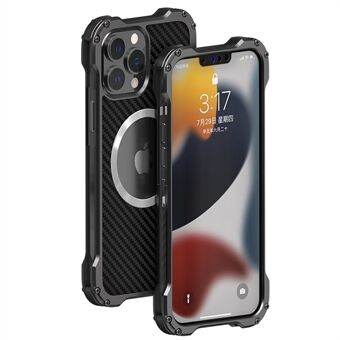 R-JUST Back Hollow Heat Dissipation Drop-Resistant Carbon Fiber PC + Aluminum Alloy Phone Case for iPhone 13 Pro Max 6.7 inch - Grey