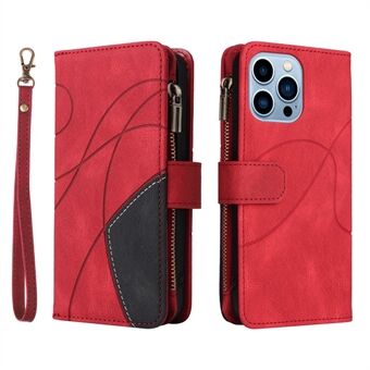 KT Multi-function Series-5 For iPhone 13 Pro Max 6.7 inch Lightweight Cell Phone Cover Imprinted Curved Line Pattern Bi-color PU Leather Wallet Design Phone Case
