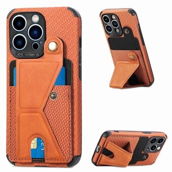 K-shape Kickstand Card Slot Phone Case for iPhone 13 Pro Max 6.7 inch, Carbon Fiber Texture Anti-drop Leather Coated TPU Cover