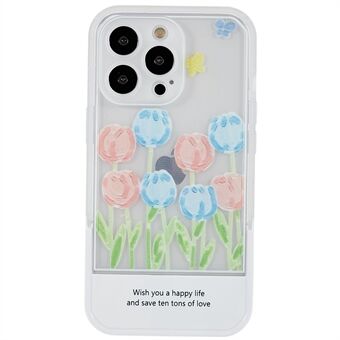 For iPhone 13 Pro Max 6.7 inch Tulips Flowers Pattern Printing Case Soft TPU Camera Protection Cover with Hidden Kickstand