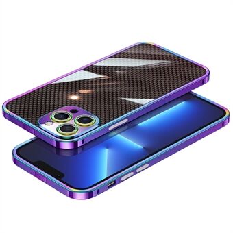 For iPhone 13 Pro Max 6.7 inch Stainless Steel Bumper Case with Metal Lens Protector and Carbon Fiber Aramid Fiber Back Film