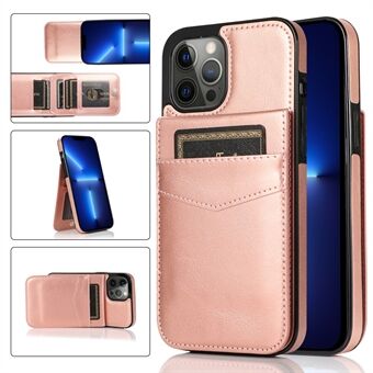 For iPhone 13 Pro Max Card Slots Phone Kickstand Case PU Leather Coated TPU Back Cover