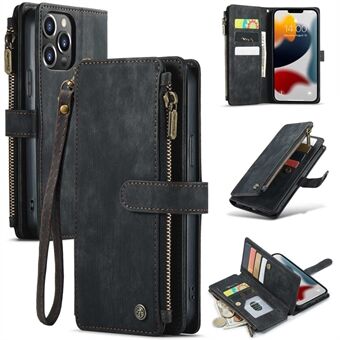 CASEME C30 Series for iPhone 13 Pro Max 6.7 inch Drop-proof Zipper Pocket Wallet Case Auto-Magnet Function PU Leather Phone Cover Card Holder