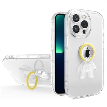For iPhone 13 Pro Max 6.7 inch Spaceman Design Anti-yellowing Transparent TPU Phone Case with PC Ring Kickstand