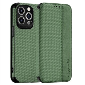 For iPhone 13 Pro Max 6.7 inch Carbon Fiber Texture PU Leather Wallet Phone Case with Suction Cup Closure